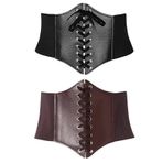 Goldyida 2 adet kostüm elbise bel kemeri vintage elastik geniş Waspie bel kemeri kadın bağcıklı korse bağlı kemer kız Waspie korse bel kemeri siyah + kahverengi, Siyah + kahverengi., L(85-94cm)