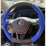 Golf 7 Jetta Passat Tiguan Polo-T-Roc F1 Dikmeli Araca Özel Direksiyon Kılıfı Mavi Deri Karbon