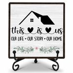 GOLRMC Welcome Home Tabelası, Ev Mutfak Dekoru ve Aksesuarları, This is Us İşareti, Çiftlik Evi Ahşap Plakası, Oturma Odası Yatak Odası Masa Rafı için Demir Standlı Ahşap Plaka-A18