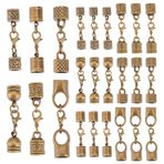 GOMAKERER Karabina kilitli 24 set kordon uç kapağı, 6 stil Tibet deri kapakları, alaşım, yapıştırmak için uç kapakları, 8 mm kordon, kolye, bileklik, takı üretimi için