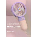GoMarkt EFGN Şarjlı Mini El Ve Masa Fanı Çiçek Desenli Mini El Pervanesi Soğutu El Fanı
