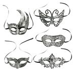 GOMEON 5 parçalı maskeli balo maskesi, gümüş Cadılar Bayramı Venedik maskesi, fantezi cosplay maskesi, süslü elbise maskeleri kostüm için maskeli balo, karnaval partisi