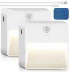 GOMETY 2 adet LED gece lambası, şarj edilebilir, USB gece lambası, hareket sensörlü, 5 parlak renk ve 3 mod (otomatik/kapalı/açma), pille çalışır, iç mekan gece lambası, mutfak, koridor, merdiven,
