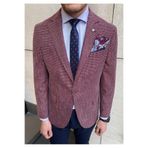 Gomez Erkek Bordo Armürlü Poliviskon Kumaşlı Slim Fit Spor Blazer Ceket Bordo 52