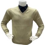 Gömlek Galerisi Erkek Regular Fit Düz V Yaka Yünlü Triko Kazak - Bej - 3XL