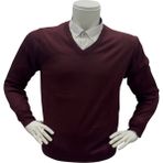 Gömlek Galerisi Erkek Regular Fit Düz V Yaka Yünlü Triko Kazak - Bordo - 2XL