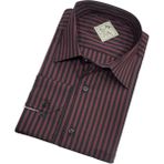 Gömlek Galerisi Klasik Kesim Çizgili Uzun Kollu Erkek Gömlek - Bordo - Siyah - 2XL