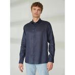 Gömlek Yaka %100 Keten Erkek Gömlek - Lacivert - 2XL