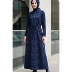 Gömlek Yaka Fermuarlı Bağcıklı Modal Elbise 0235-03 Lacivert - 44 - 46