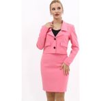 Gömlek Yaka Kısa Ceket-Pembe - 34