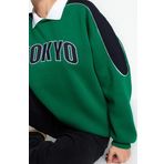 Gömlek Yaka Reglan Kol Kalın İçi Polarlı Polo Yaka Normal Kalıp Örme Sweatshirt