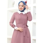 Gömlek Yakalı Krep Tesettür Elbise 2687 - 50 - Gül - Kurusu