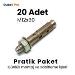 Gömlekli Çelik Dübel M12X90 (20 Adet) - Pratik Paket