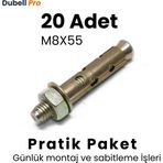 Gömlekli Çelik Dübel M8X55 (20 Adet) - Pratik Paket