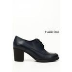 Gön 24071 Lacivert Antik Hakiki Deri Kadın Topuklu Ayakkabı