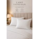 Gön Ev ve Otel Tekstili Beyaz Pamuk Saten Çizgili 2'li Yastık Kılıfı Seti - 50 x 70 cm