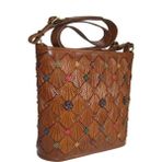 Gön Handmade Deri Postacı Çanta (Kristal ) - Taba