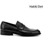 GÖNDERİ Erkek Siyah Kösele Taban Hakiki Deri Loafer Ayakkabı