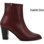 Gönderi® Kadın Bordo Antik Fermuarlı Sivri Burun Hakiki Deri Bot - Antik Bordo