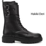 GÖNDERİ Kadın Siyah Fermuarlı Hakiki Deri Postal Bot