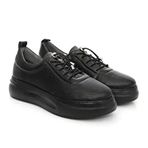 Gönderir 45186 Deri Yuvarlak Burun Dolgu Taban Bağcıklı Spor Siyah Kadın Sneaker