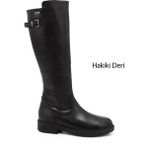 Gönderi(r) Gönderi Kadın Siyah Deri Çizme Fermuarlı Kauçuk Taban 3 cm Topuklu Klasik Model