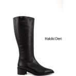 Gönderi(r) Gönderi Kadın Siyah Hakiki Deri Sivri Burun Kalın Topuklu Çizme 5 cm Topuk Boyu ile Şık Tasarım