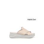 GÖNDERİ(R) Kadın Bej Çapraz Bantlı Dolgu Topuk Hakiki Deri Comfort Terlik