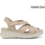 Gönderi(r) Kadın Bej Cırt Bantlı Dolgu Topuk Hakiki Deri Sandalet
