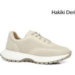 GÖNDERİ(R) Kadın Bej Lastik Bağcıklı Dolgu Taban Hakiki Deri Sneaker