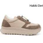 Gönderi(r) Kadın Bej Süet Lastik Bağcıklı Comfort Dolgu Taban Hakiki Deri Sneaker - Bej - Süet