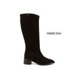 GÖNDERİ(R) Kadın Kahve Süet Sivri Burun Kalın Topuklu Hakiki Deri Çizme