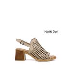 GÖNDERİ(R) Kadın / Kız Krem Kalın Topuklu Hakiki Deri Sandalet