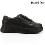 Gönderi(r) Kadın Kömür Lastik Bağcıklı Comfort Dolgu Taban Hakiki Deri Sneaker
