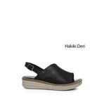 GÖNDERİ(R) Kadın Siyah Dolgu Topuk Hakiki Deri Comfort Sandalet