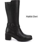 Gönderi(r) Kadın Siyah Floter Fermuarlı Kalın Topuklu Hakiki Deri Çizme - 000-Siyah