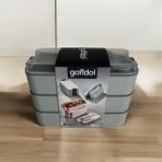 Gondol 3 Katlı Lunch Box Diyet Beslenme Saklama Kabı - Çatal Kaşık Servisli Yemek Saklama Kutusu - Gri