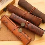 GongtuShop Pürüzsüz Derin Kahverengi Tarzı Yeni Hazine Haritası Deri Pu Retro Kalem Çantası Kozmetik Çantası Rulo Kalem Çantası Öğrenci Hediyeleri Için Kırtasiye Fırçası Makyaj Malzemeleri (Yurt Dışından) - Beyaz - Kalem Kutusu