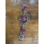 Gönülden Tasarım 43X14 cm Etnik Bohem Doğal Taş Boncuk Işleme Aplike Abiye Çanta Aksesuarı - Fuşya