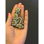 Gönülden Tasarım 8x5 cm Boncuk Taş Işleme L Harfi Arma Dikiş Aplike - Beyaz
