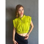 Gönülden Tasarım Yeşil Keten Fermuarlı Kadın Crop Gömlek Xl Beden - Standart - Renkli