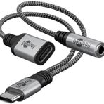 goobay USB C 3,5 mm jak kulaklık ve USB C / 2'si 1 arada adaptör/hızlı şarj Tip C ses AUX jak adaptörü/kumaş kaplama / 74524