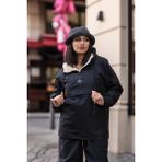 Good Fashion Rahat Kesim Içi Kürklü Kanguru Cep Kadın Yağmurluk Mont - Siyah - 2XL