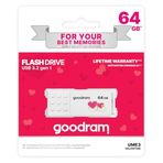 GoodRam 64GB USB Bellek USB 3.2 Gen 1 Flash Bellek, 60MB/s Okuma Hızı, 20MB/s Yazma Hızı, 0°C – 70°C Çalışma Sıcaklığı, Windows, MacOS, Linux Uyumlu, Sevgililer Günü Baskılı, UME3-0640W0R11-V, Beyaz