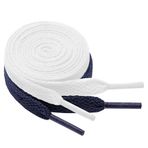 GOODSALEOK 2 çift düz spor ayakkabı bağcığı, 8 mm genişliğinde, birinci sınıf yedek ayakkabı bağcığı, spor ayakkabısı, kaykay ayakkabısı, boş zaman ayakkabısı, evrensel model, Beyaz+lacivert, 80cm（2