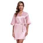 GOODSALEOK Kadınlar için ipeksi saten elbise hafif kısa Kimono pijama gelin nedime pijama yumuşak gecelik, Kauçuk Tozu, XL