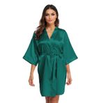 GOODSALEOK Kadınlar için ipeksi saten elbise hafif kısa Kimono pijama gelin nedime pijama yumuşak gecelik, Koyu Yeşil, XL