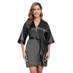 GOODSALEOK Kadınlar için ipeksi saten elbise hafif kısa Kimono pijama gelin nedime pijama yumuşak gecelik, Siyah, L