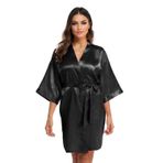 GOODSALEOK Kadınlar için ipeksi saten elbise hafif kısa Kimono pijama gelin nedime pijama yumuşak gecelik, Siyah, M