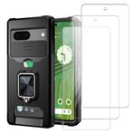 Google Pixel 7, KZIOACSH [Dahili Destek Standı][Sürgülü Kamera Kapağı][Çıkarılabilir Kart Tutucu] Dayanıklı Düşmeye Karşı Çizilmez Darbeye Dayanıklı Sağlam Kapak 3 Temperli Cam Ekran Koruyuculu, Siyah